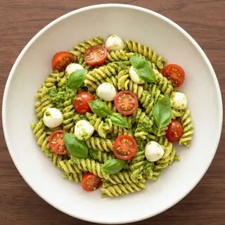 Pesto fusilli with tomatoes