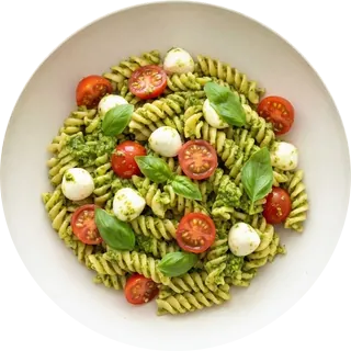 Pesto fusilli with tomatoes