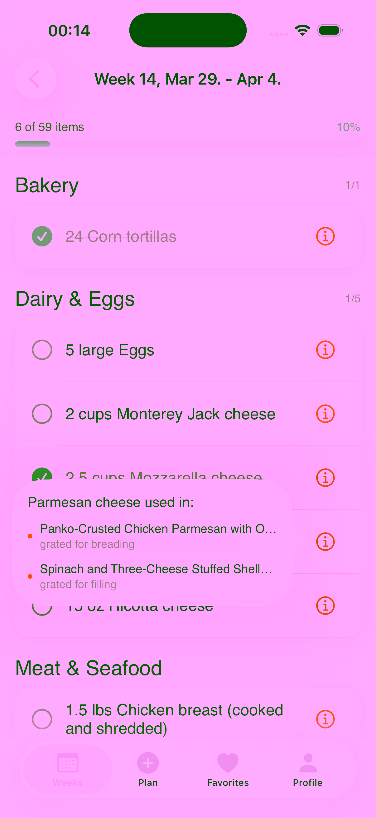 Organized weekly shopping list