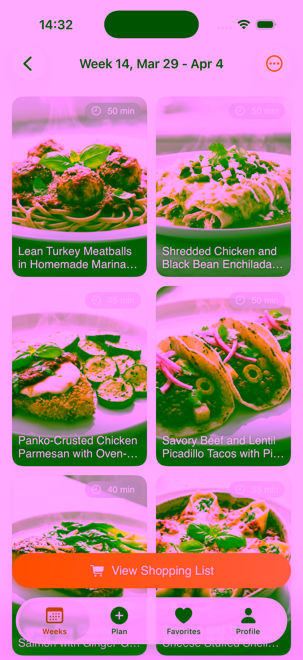 Weekly meal plan overview in Dinner Planner